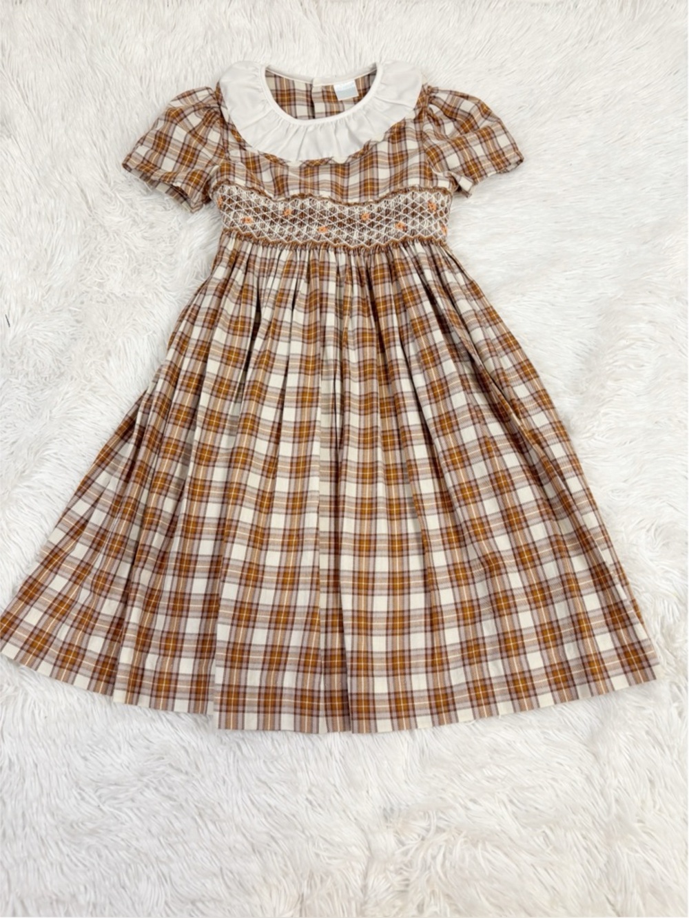 EdgeHill collection girls short sleeve collar plaid dress a-line contrast collar